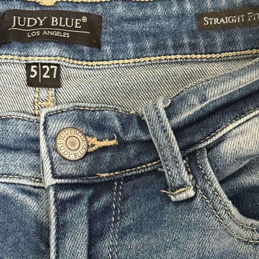 Judy Blue Jeans Womens 5/27 Blue Sraight Fit Distressed Ripped Stretch JB82436MD - Picture 5 of 10
